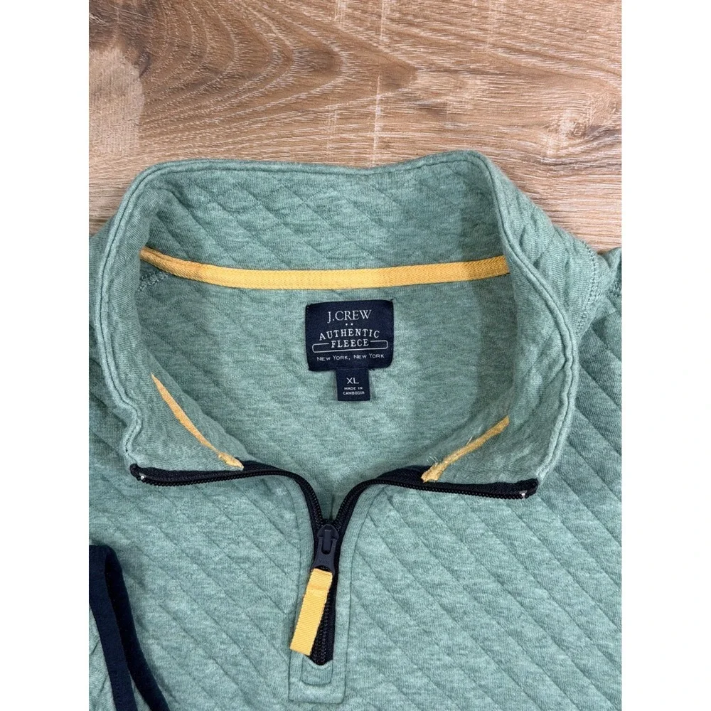 J Crew Authentic Fleece Quilted Waffle Half Zip‎ Pullover Sage Green Mens XL